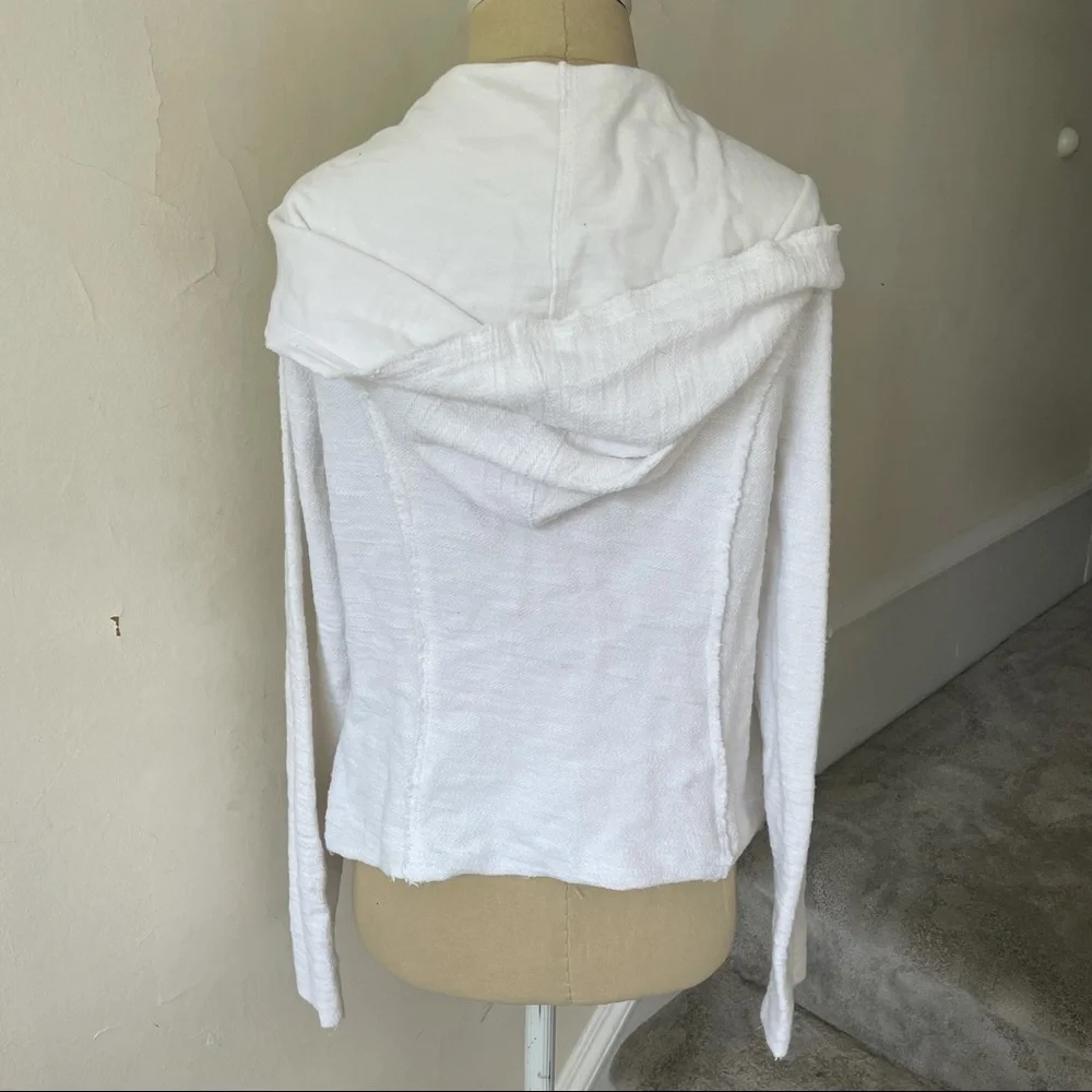 Anthropologie Saturday Sunday Hooded Tweed White Cotton Moto Sweater Jacket SP